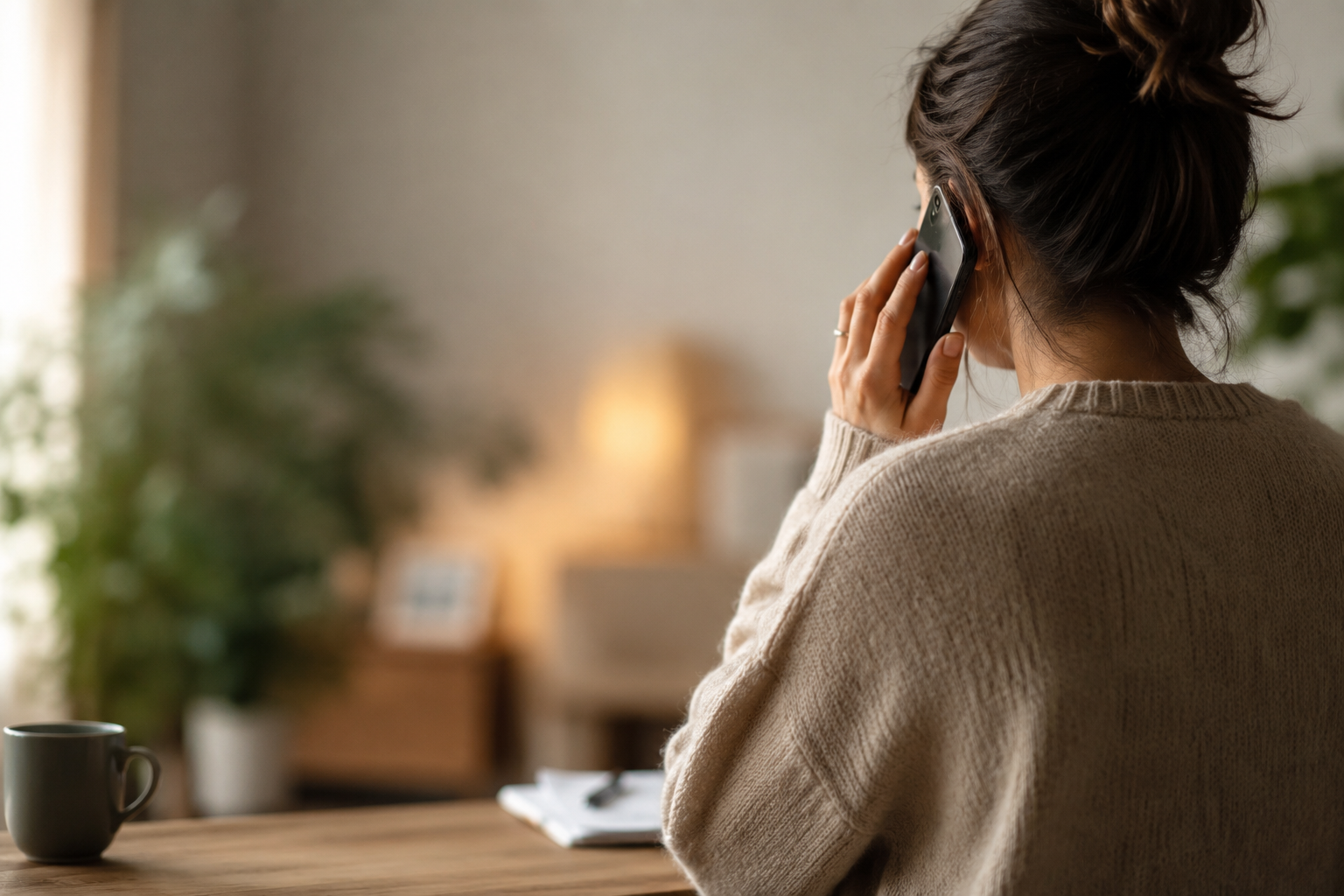 Woman on phone discussing her situation with a debt adviser
